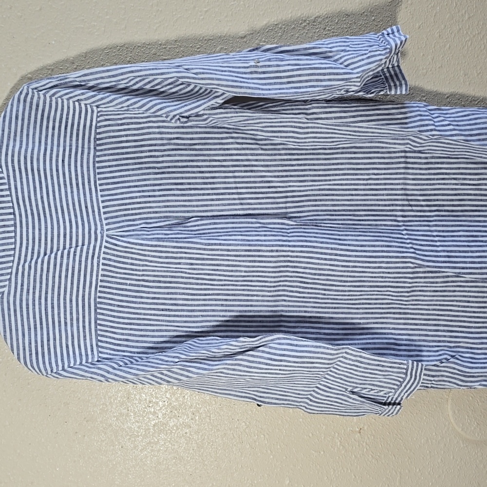 Tahari Striped Linen Tunic Top - Picture 7 of 7